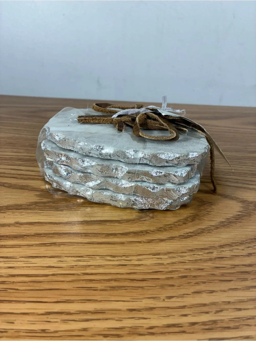 Marble Coasters with Silver Edge Set of 4